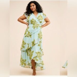 Hutch Floral Wrap Maxi Dress in Blue and Green - XLP